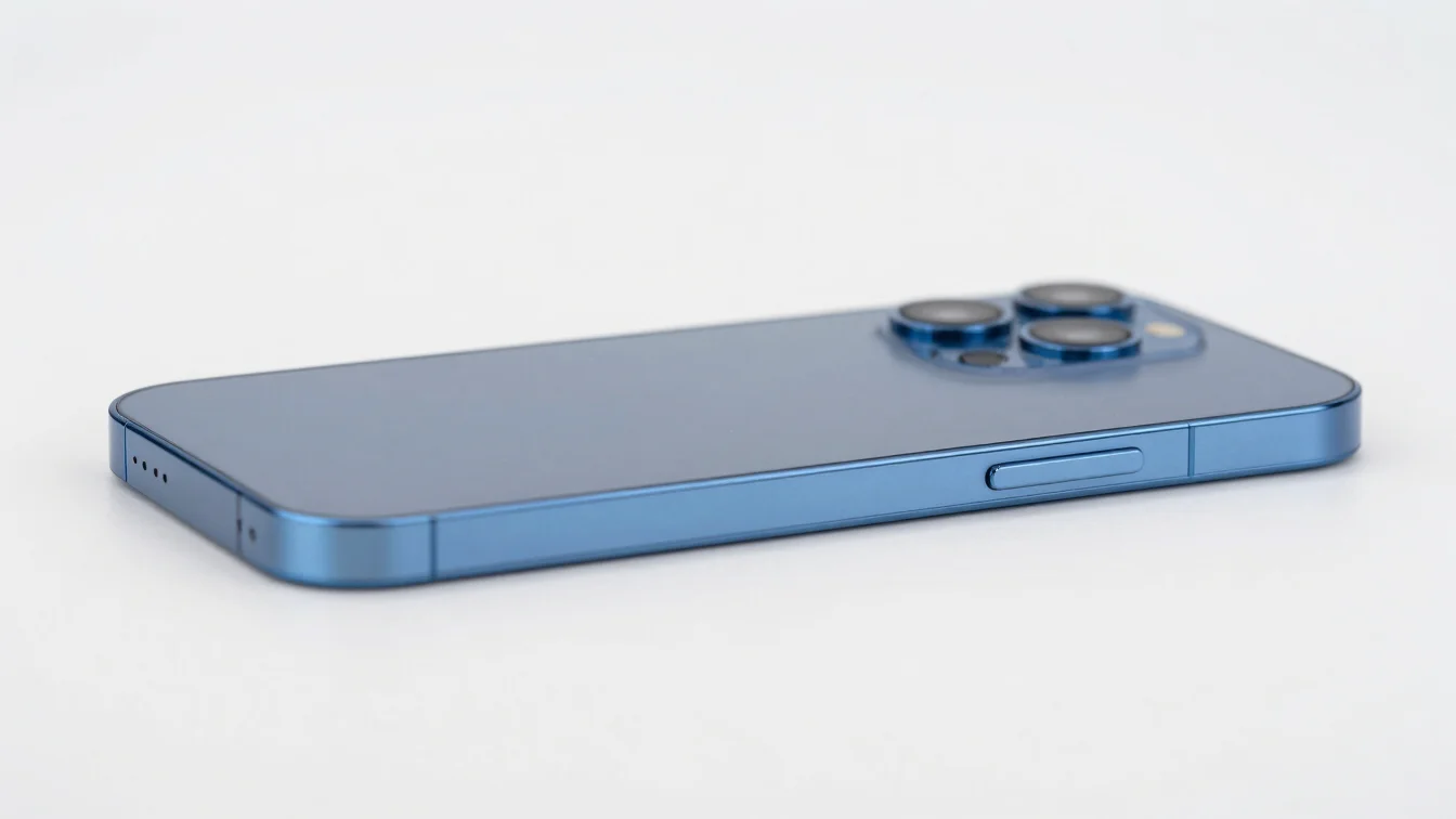 Close-up of a sleek, modern smartphone on a clean white surface w